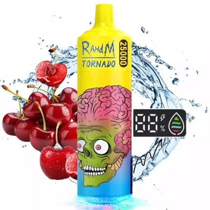 2025 Bestverkaufte RAHDM Tornado 25000 Züge K16S Einweg E-Zigarette mit 2% Nikotin 600 mAh Akku und 25 ml E-Liquid – Kirsche Geschmack
