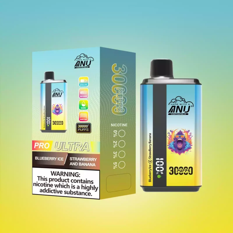 2025 Hot ANU 30000 Züge Doppelter Geschmack Einweg E-Zigarette wiederaufladbar 0 % 2 % 5 % Nikotingehalt Europäisches Lager 5-7 Tage schneller Versand — Blaubeere Eis & Erdbeere und Banane Flavours