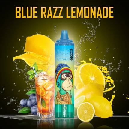 2025 Neuerscheinung RandM Tornado 15000 Züge Einweg E-Zigarette mit 25 ml E-Liquid und Mesh Coil — Blau Razz Limonade (2)
