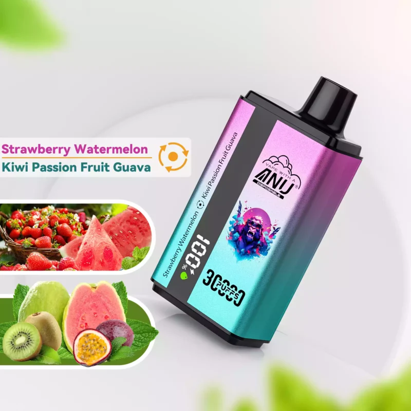 ANU 30000 Züge Doppelter Geschmack Einweg E-Zigarette wiederaufladbar 0 % 2 % 3% 5% Nikotingehalt Direktverkauf ab Werk Bestseller 2025 — Erdbeere Wassermelone & Kiwi Passionsfrucht Guave Flavours 2