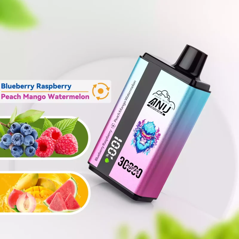 ANU 30000 Züge Doppelter Geschmack Einweg E-Zigarette wiederaufladbar 0 % 2 % 3 % 5 % Nikotingehalt Lieferung in 5 bis 7 Tagen Bestseller 2025 — Blaubeere Himbeere & Pfirsich Mango Wassermelone Flavour