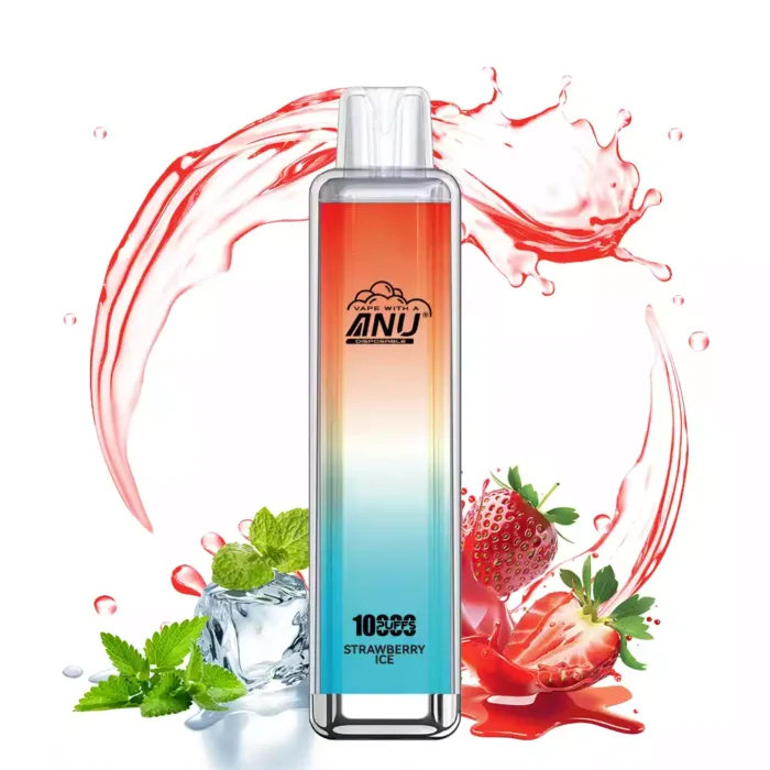 ANU Crystal 10000 Züge Einweg E-Zigarette Direktverkauf ab Werk mit 18 ml E-Liquid und 0 % 2 % 3 % 5% Nikotin — Erdbeere Eis Flavours 1