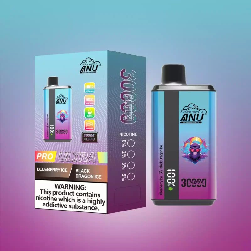 Der günstigste ANU 30000 Züge Doppelter Geschmack Einweg E-Zigarette wiederaufladbar 0 % 2 % 3% 5% Nikotingehalt Lieferung in 5 bis 7 Tagen Bestseller 2025 — Blaubeere Eis & Schwarzer Drachen Eis Flavours 1