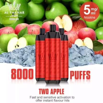 Einzelverkauf der AL FAKHAR 8000 Züge F18 Einweg E-Zigarette mit 0.5 % Nikotin 600 mAh Akku und 18 ml E-Liquid – Doppelapfel Geschmack (3)