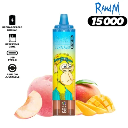 Günstigste RandM Tornado 15000 Züge Einweg E-Zigarette mit Mesh Coil und RGB-Design — Pfirsich Mango (3)
